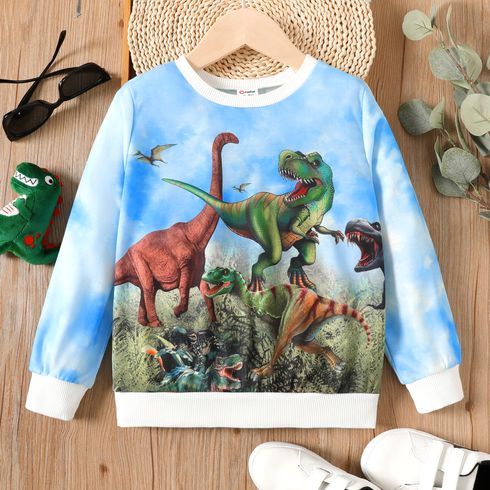 Kid Boy Animal Dinosaur Print Tie Dyed Pullover Sweatshirt