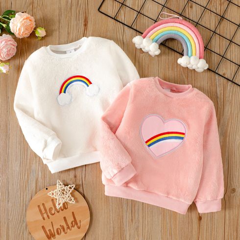 Toddler Girl Rainbow Embroidered Fluffy Fleece Sweatshirt