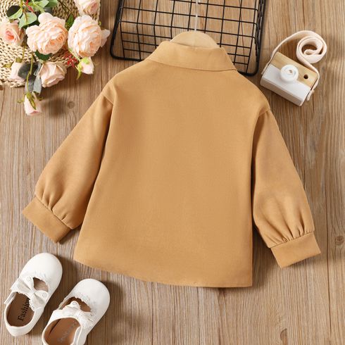 Toddler Girl Elegant Lapel Collar Gathered Waist Shirt Brown big image 2