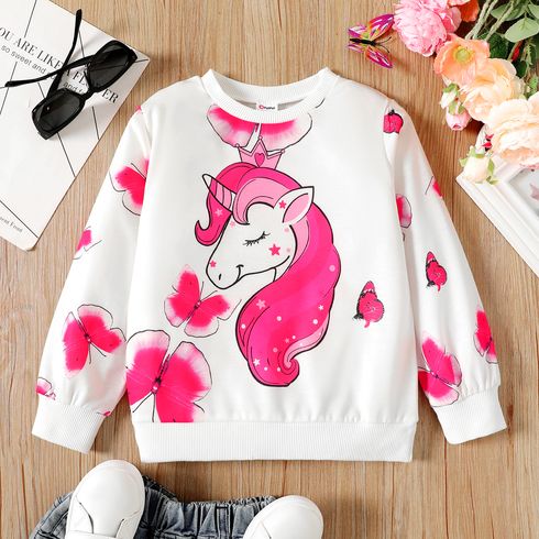Kid Girl Sweet Unicorn Floral Print Pullover Sweatshirt