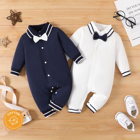 Baby Boy 95% Cotton Polo Neck Long-sleeve Gentleman Bow Tie Jumpsuit