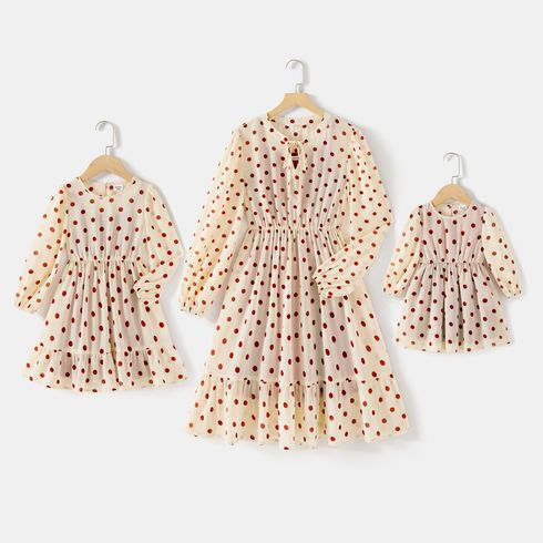 Mommy and Me Red Cami Dress and Long-sleeve Polka Dots Sheer Dress Sets