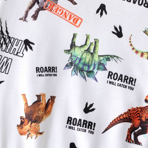 2pcs Kid Boy Animal Dinosaur Print Pullover Sweatshirt and Elasticized Pants Set OffWhite big image 3