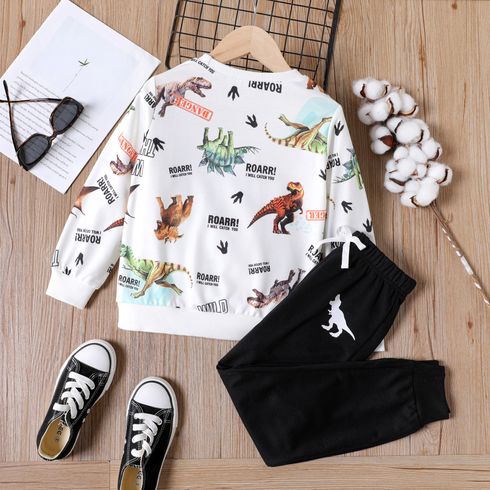 2pcs Kid Boy Animal Dinosaur Print Pullover Sweatshirt and Elasticized Pants Set OffWhite big image 8