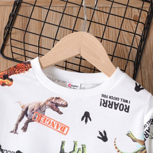 2pcs Kid Boy Animal Dinosaur Print Pullover Sweatshirt and Elasticized Pants Set OffWhite big image 2