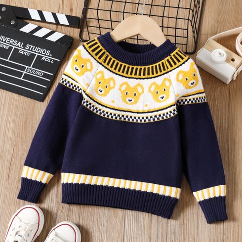 Toddler Boy Playful Bear Pattern Colorblock Knit Sweater