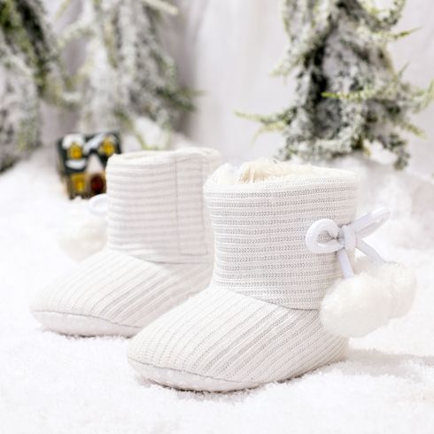 Baby / Toddler Girl Knitted Bowknot Fluff Ball Fleece-lining Prewalker Shoes White big image 2