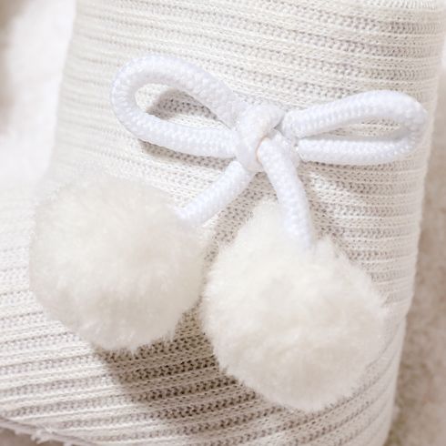 Baby / Toddler Girl Knitted Bowknot Fluff Ball Fleece-lining Prewalker Shoes White big image 5