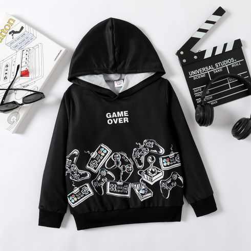 Kid Boy Game Console Print Black Hoodie Sweatshirt
