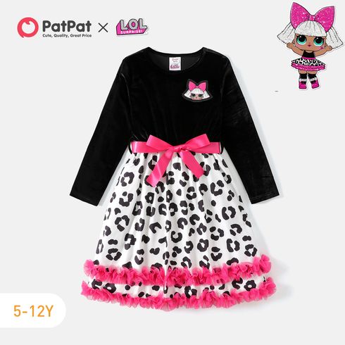 L.O.L. SURPRISE! Kid Girl Leopard Print Velvet Splice Belted Dress