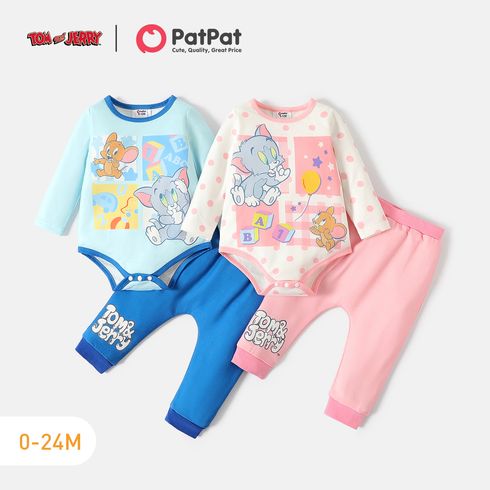 Tom and Jerry 2pcs Baby Boy/Girl Long-sleeve Graphic Romper and Pants Set