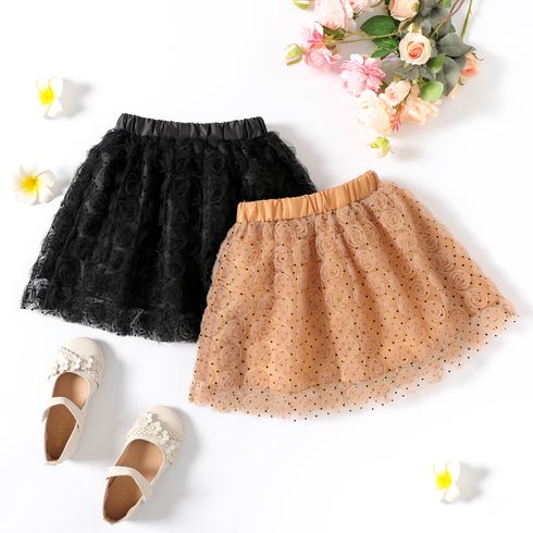 Kid Girl Polka dots 3D Floral Design Elasticized Mesh Skirt