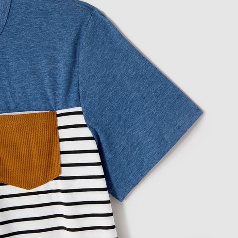 Family Matching Blue Cap-sleeve Belted Midi Dresses and Short-sleeve Striped Spliced T-shirts Sets Blue big image 10