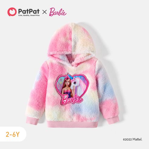 Barbie Toddler Girl Heart Embroidered Tie Dyed Fleece Hoodie Sweatshirt Colorful big image 1
