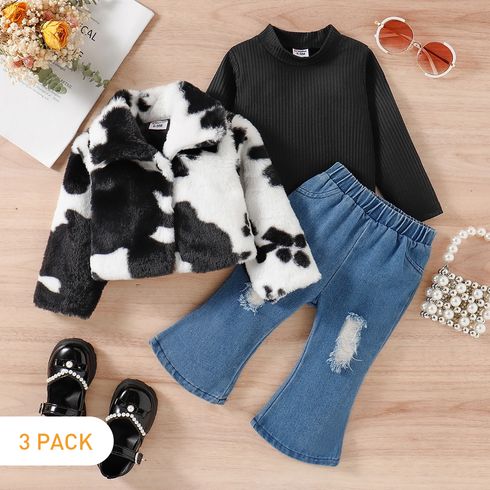 3 unidades Bebé Menina Lapela Padrão de vaca Bonito Manga comprida Conjunto para bebé