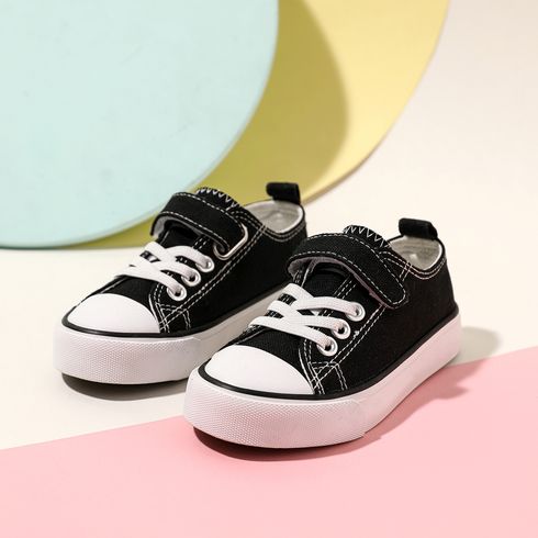 Toddler / Kid Casual Lace Up Velcro Black Canvas Shoes (Toddler US 6-7.5 and Toddler US 8-Little Kid US 11.5 outsole are different)