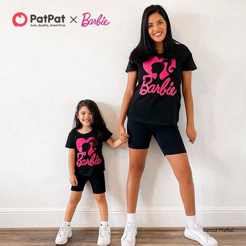 Barbie Mommy and Me Cotton Short-sleeve Heart & Letter Print Black Tee