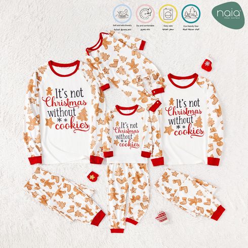 Christmas Family Matching Gingerbread Man & Letter Print Raglan-sleeve Naia Pajamas Sets (Flame Resistant)