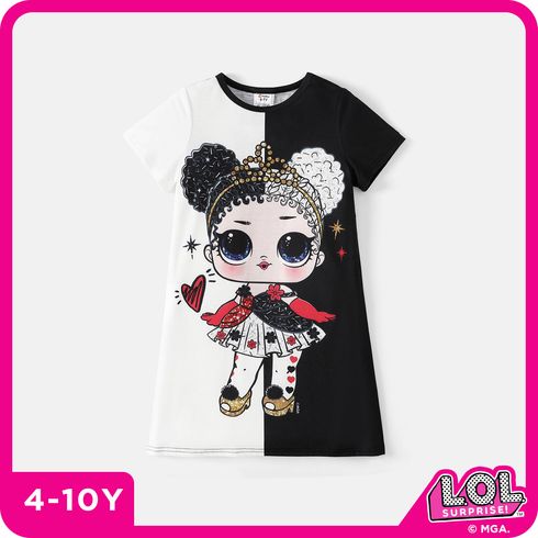 L.O.L. SURPRISE! Kid Girl Colorblock Figure Print Short-sleeve Tee Dress