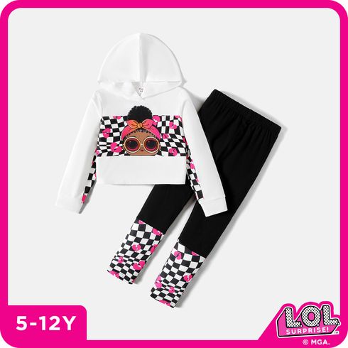 L.O.L. SURPRISE! 2pcs Kid Girl Plaid Character Print Hoodie Sweatshirt and Leggings Set