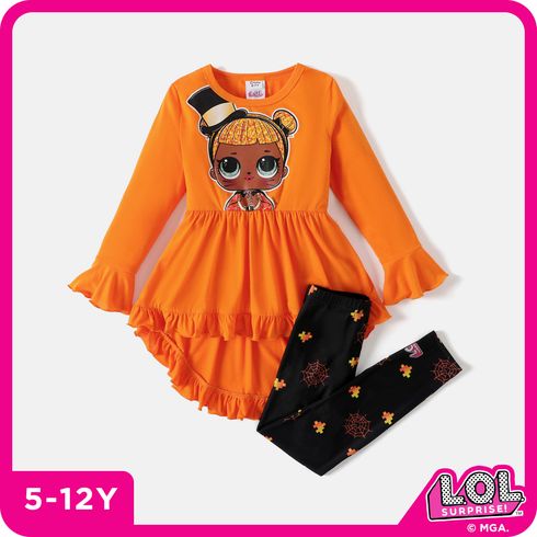 L.O.L. SURPRISE! 2pcs Kid Girl Characters Print Ruffled High Low Long-sleeve Tee and Allover Print Leggings Set
