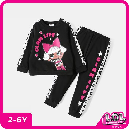 L.O.L. SURPRISE! 2pcs Toddler Girl Letter Print Cotton Black Sweatshirt and Pants Set
