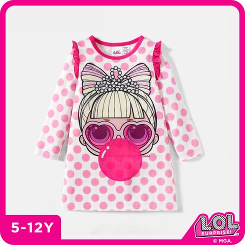 L.O.L. SURPRISE! Kid Girl Characters Print Polka dots Ruffled Long-sleeve Nightdress Sleepwear