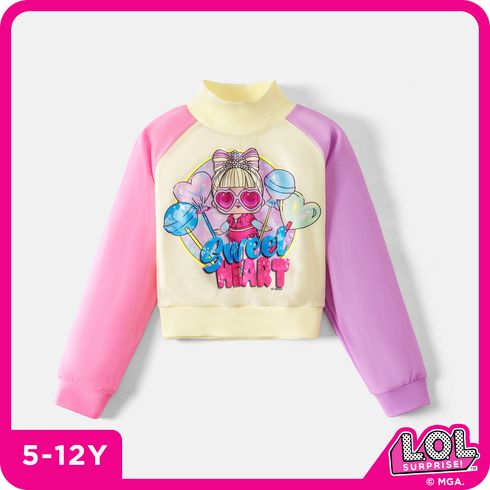 L.O.L. SURPRISE! Kid Girl Character Print Colorblock Mock Neck Sweatshirt