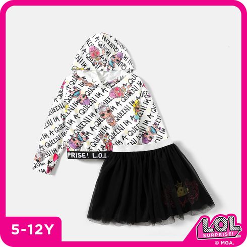 L.O.L. SURPRISE! 2pcs Kid Girl Letter Print Hoodie Sweatshirt and Mesh Skirt Set