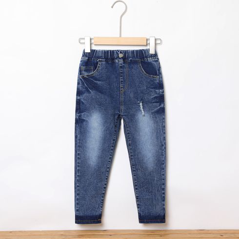 Kid Boy Casual Elasticized Cotton Ripped Denim Jeans