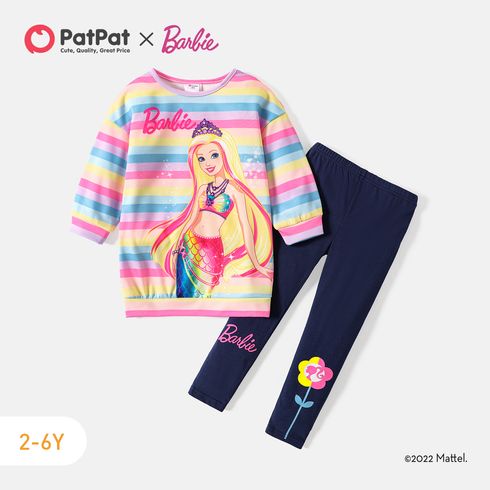 Barbie Toddler Girl Stripe Sweatshirt Dress/ Floral Print Cotton Leggings
