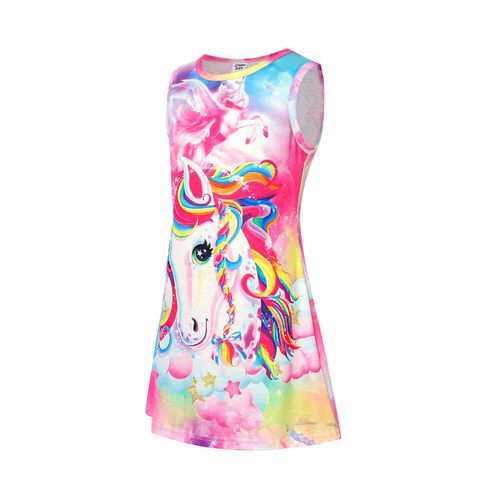 Kid Girl Unicorn Print Sleeveless Dress Multi-color big image 2