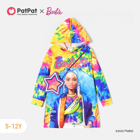 Barbie Kid Girl Tie Dyed Colorblock Hooded Sweatshirt Dress