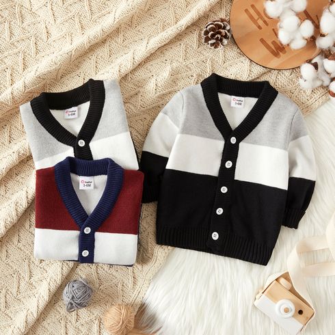 Baby Boy Long-sleeve Colorblock Knitted Sweater Cardigan