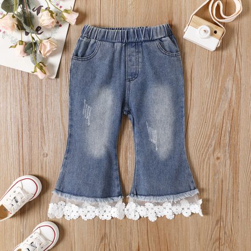 Toddler Girl Trendy Lace Splice Denim Flared Jeans