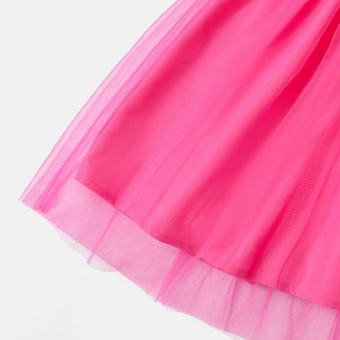 Barbie Toddler Girl Mother's Day Bowknot Design Cotton One Shoulder Mesh Splice Dress Black big image 6