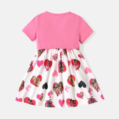 Barbie Toddler Girl 2pcs Mother's Day Heart Print Belted Sleeveless Dress and Cotton Cardigan Set PinkyWhite big image 5