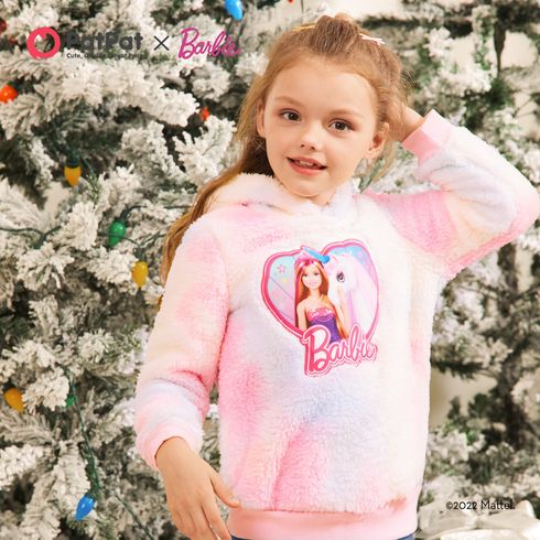 Barbie Toddler Girl Heart Embroidered Tie Dyed Fleece Hoodie Sweatshirt Colorful big image 6