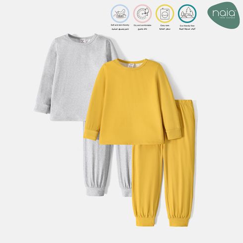 2pcs Toddler Boy Basic Solid Color Long-sleeve Tee and Pants Pajamas Sleepwear Set