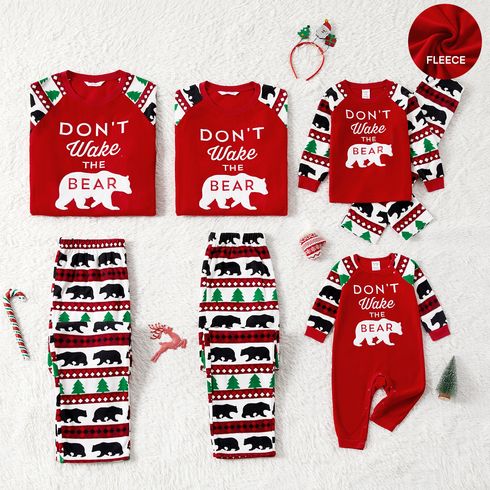 Christmas Family Matching Bear & Letter Graphic Allover Print Raglan-sleeve Thickened Polar Fleece Pajamas Sets (Flame Resistant)