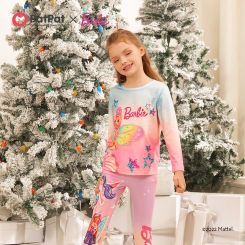 Barbie Kid Girl Character Letter Print Tie Dyed Elasticized Leggings Multi-color big image 6