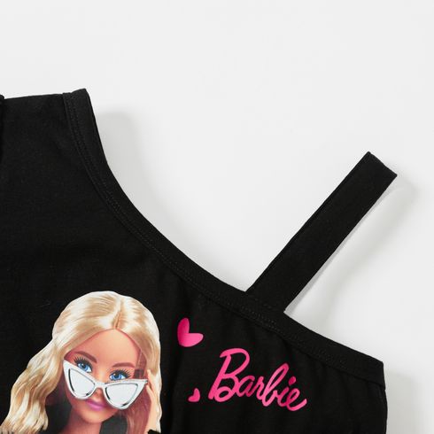 Barbie Toddler Girl Mother's Day Bowknot Design Cotton One Shoulder Mesh Splice Dress Black big image 3