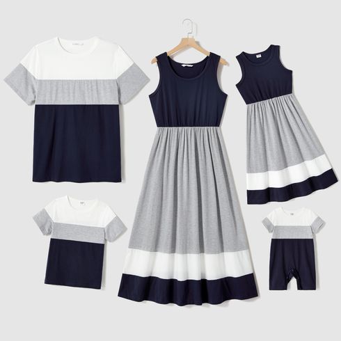 Family Matching Colorblock Tank Dresses and Short-sleeve T-shirts Sets