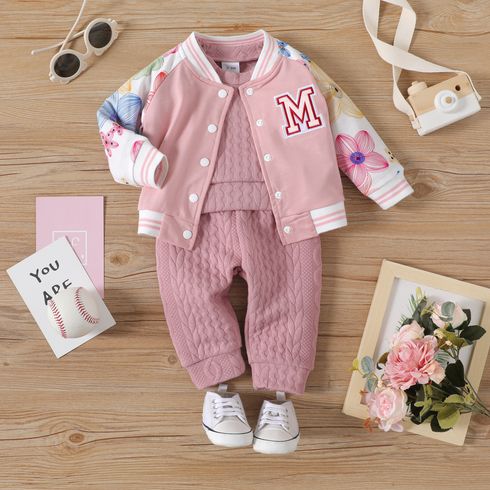 Baby Boy/Girl Long-sleeve Solid Imitation Knitting Set or Floral Print Bomber Jacket
