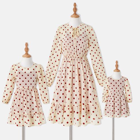 Mommy and Me Red Cami Dress and Long-sleeve Polka Dots Sheer Dress Sets