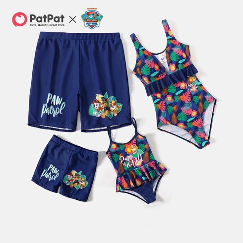 PAW Patrol Family Matching Allover Palm Leaf Print One-piece Swimsuit and Graphic Swim Trunks Tibetanblue big image 1