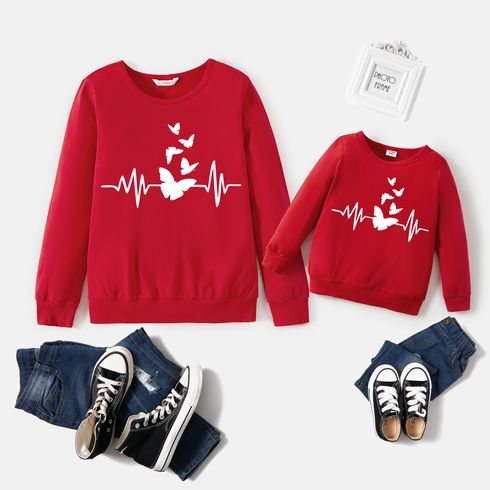 Mommy and Me 100% Cotton Long-sleeve Butterfly Print Pullover Sweatshirts
