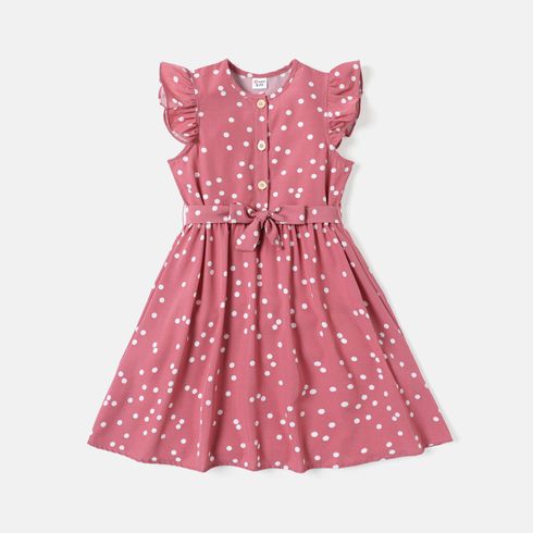 Kid Girl Polka dots Flutter-sleeve Belted Dress