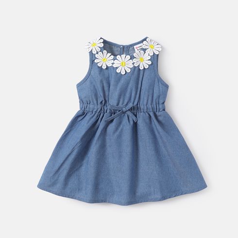 Baby Girl Daisy Floral Applique Detail Denim Tank Dress