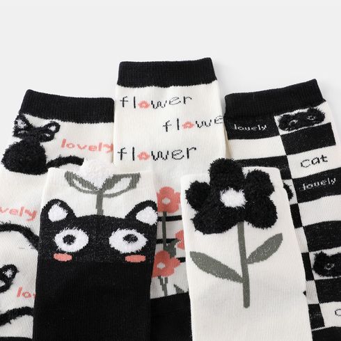 Conjunto de 5 pares de meias com estampa floral e animal para criança